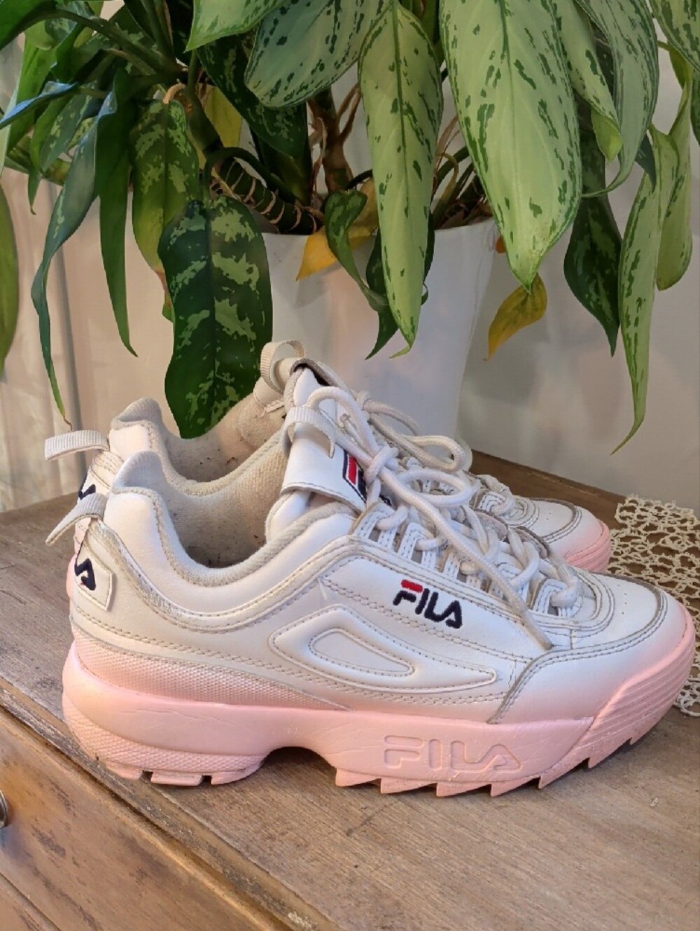 Fila Women's White Sneakers with Pink Platform